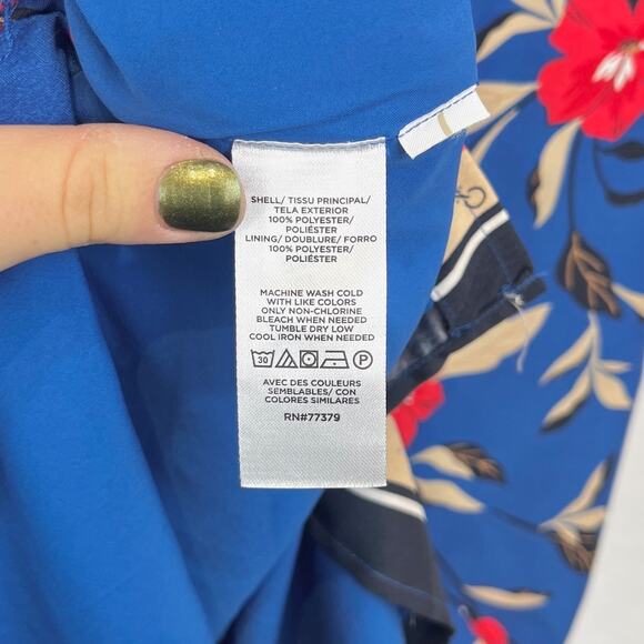 ANN TAYLOR Border Floral Belted Midi Dress 3/4 Sleeve Blue Petite M PM MP - Picture 9 of 11